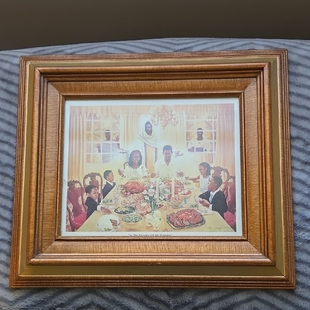 Elegant Wooden Framed Family Dinner Art.   ⭐️PRE OWNED⭐️